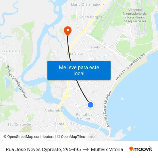 Rua José Neves Cypreste, 295-495 to Multivix Vitória map
