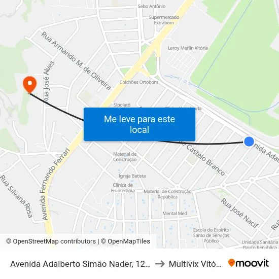 Avenida Adalberto Simão Nader, 1215 to Multivix Vitória map