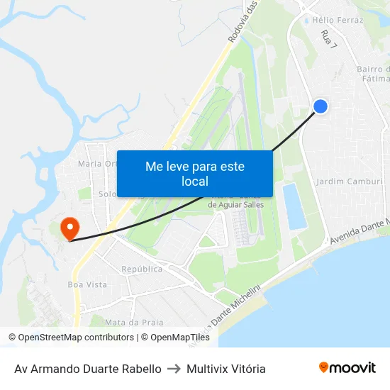 Av Armando Duarte Rabello to Multivix Vitória map
