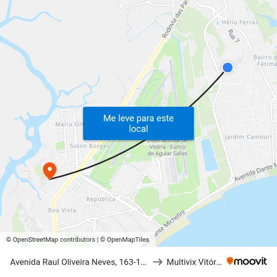 Avenida Raul Oliveira Neves, 163-197 to Multivix Vitória map