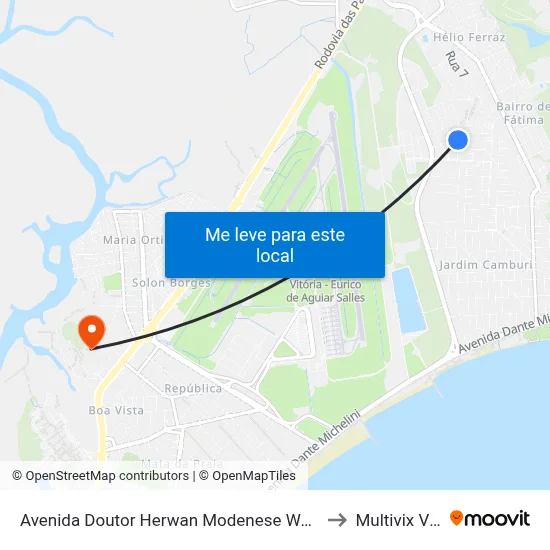 Avenida Doutor Herwan Modenese Wanderley, 1001 to Multivix Vitória map