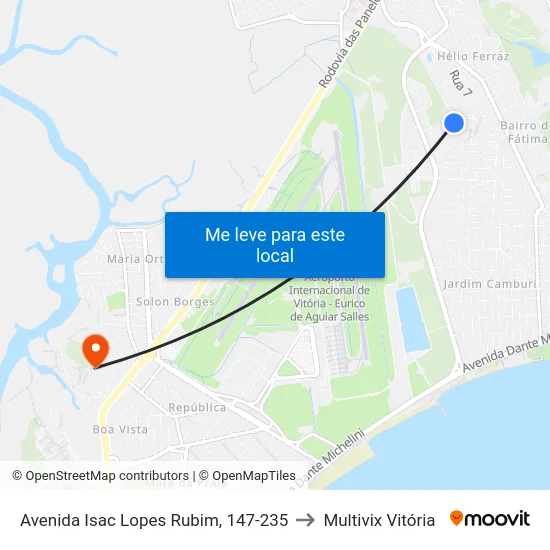 Avenida Isac Lopes Rubim, 147-235 to Multivix Vitória map