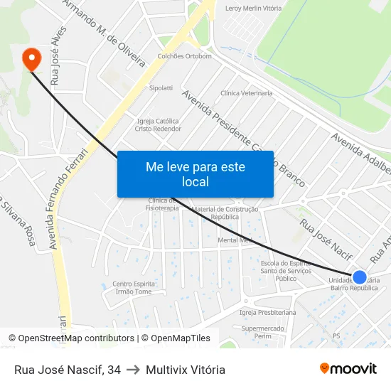 Rua José Nascif, 34 to Multivix Vitória map