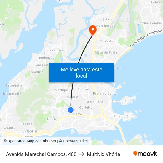 Avenida Marechal Campos, 400 to Multivix Vitória map
