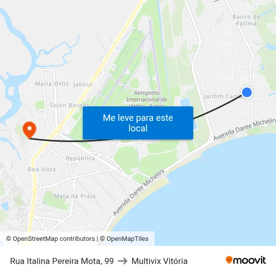 Rua Italina Pereira Mota, 99 to Multivix Vitória map
