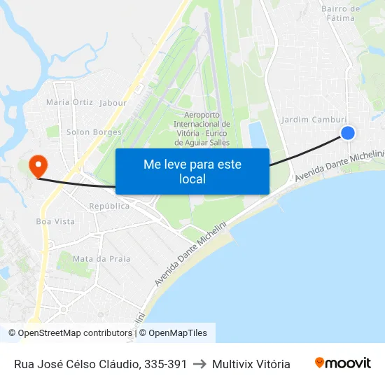 Rua José Célso Cláudio, 335-391 to Multivix Vitória map