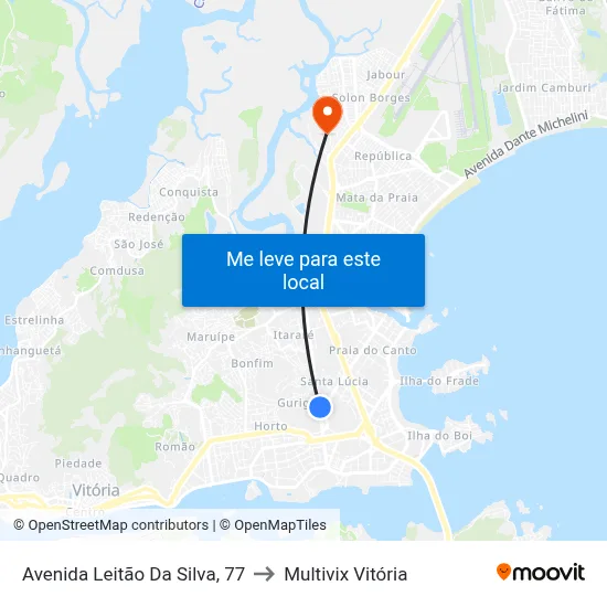 Avenida Leitão Da Silva, 77 to Multivix Vitória map