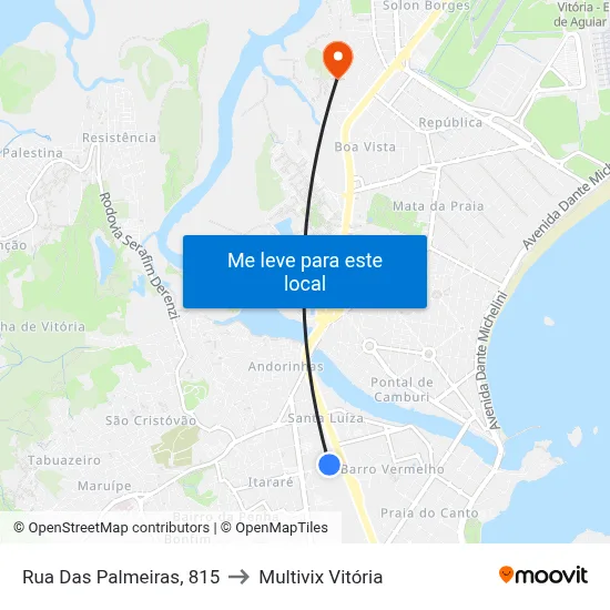 Rua Das Palmeiras, 815 to Multivix Vitória map