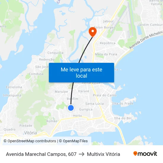 Avenida Marechal Campos, 607 to Multivix Vitória map