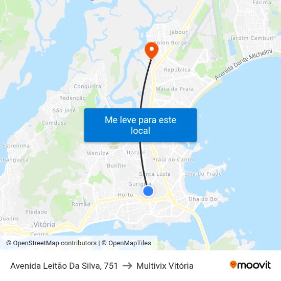 Avenida Leitão Da Silva, 751 to Multivix Vitória map