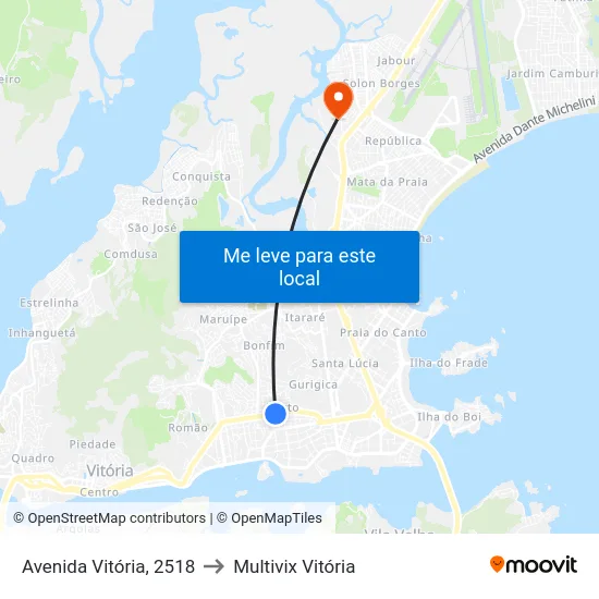 Avenida Vitória, 2518 to Multivix Vitória map