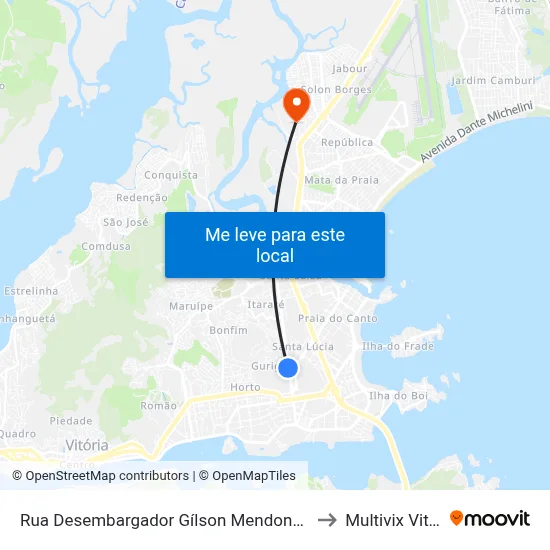 Rua Desembargador Gílson Mendonça, 1280 to Multivix Vitória map