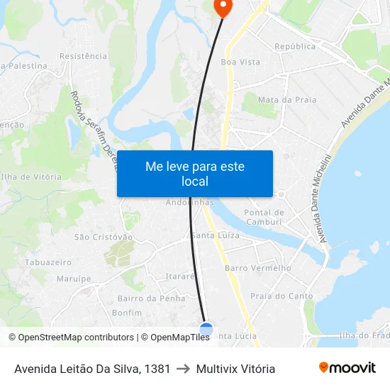 Avenida Leitão Da Silva, 1381 to Multivix Vitória map