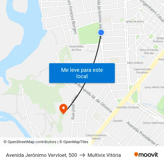 Avenida Jerônimo Vervloet, 500 to Multivix Vitória map