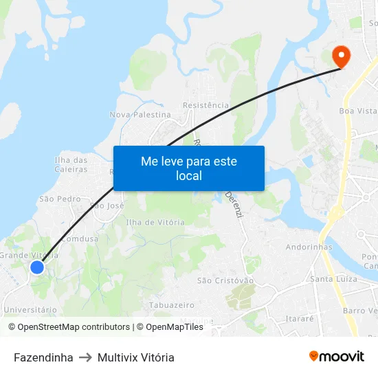 Fazendinha to Multivix Vitória map