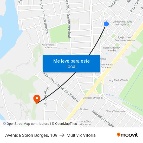 Avenida Sólon Borges, 109 to Multivix Vitória map