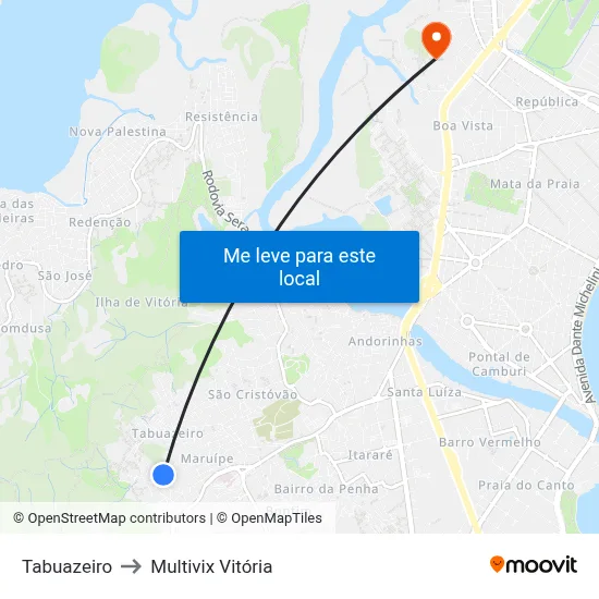 Tabuazeiro to Multivix Vitória map