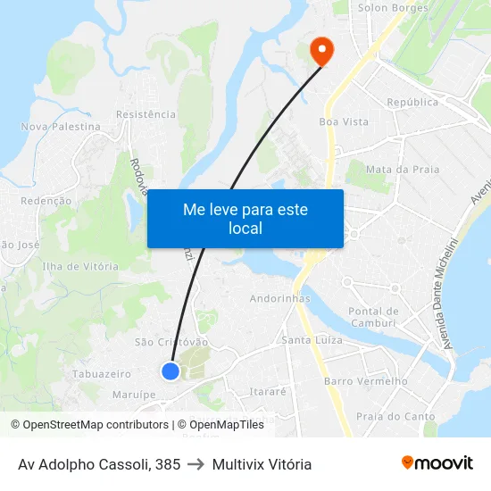 Av Adolpho Cassoli, 385 to Multivix Vitória map