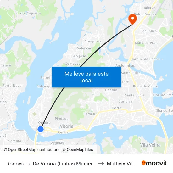 Rodoviária De Vitória (Linhas Municipais) to Multivix Vitória map
