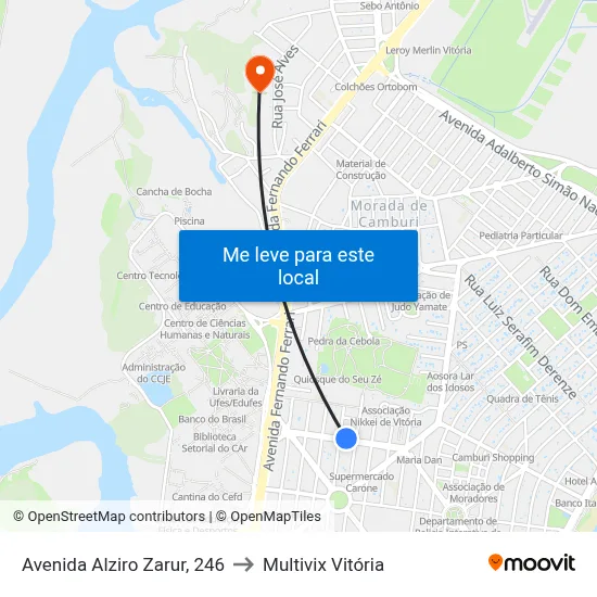 Avenida Alziro Zarur, 246 to Multivix Vitória map