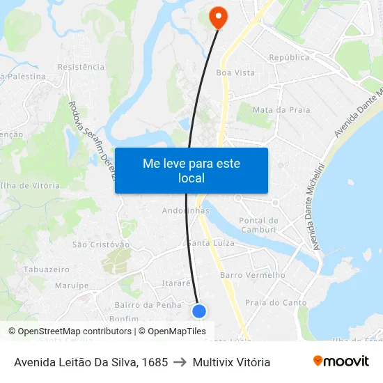 Avenida Leitão Da Silva, 1685 to Multivix Vitória map
