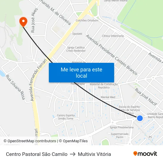Centro Pastoral São Camilo to Multivix Vitória map