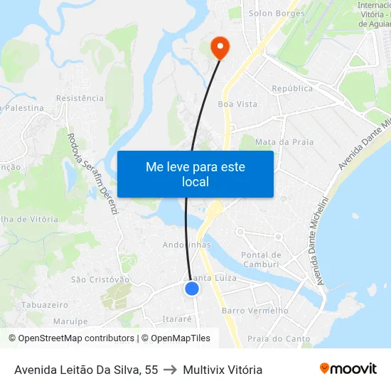 Avenida Leitão Da Silva, 55 to Multivix Vitória map