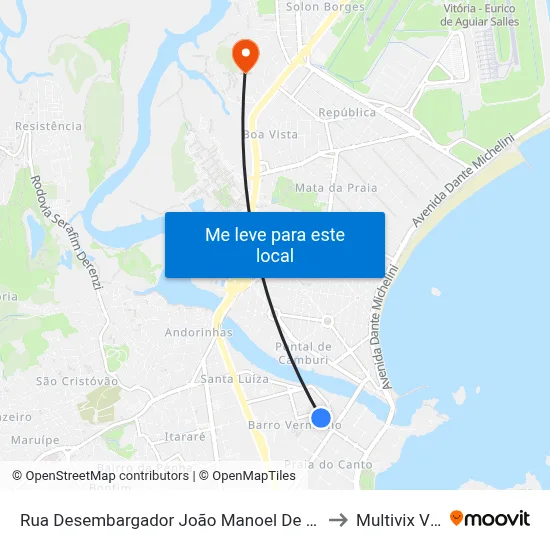 Rua Desembargador João Manoel De Carvalho, 2-62 to Multivix Vitória map
