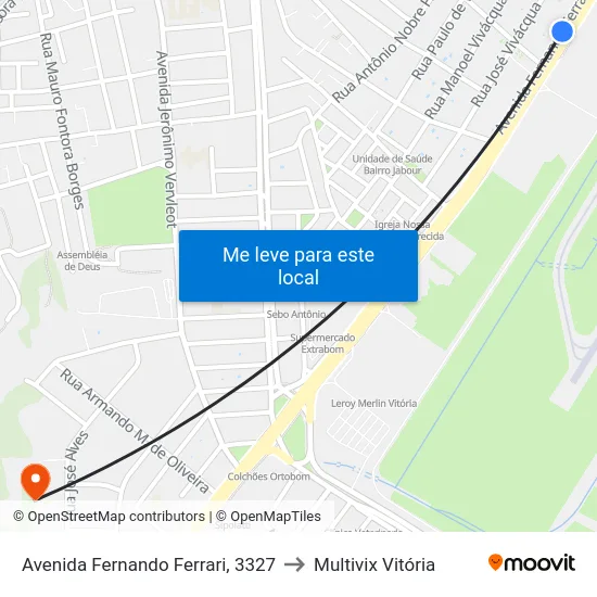 Avenida Fernando Ferrari, 3327 to Multivix Vitória map