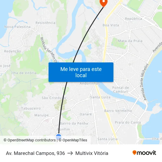 Av. Marechal Campos, 936 to Multivix Vitória map