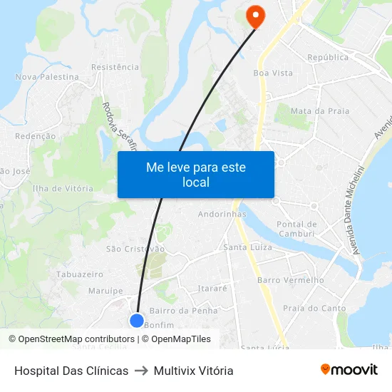 Hospital Das Clínicas to Multivix Vitória map