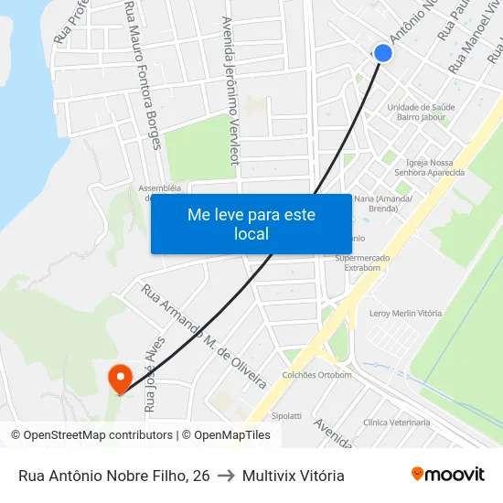 Rua Antônio Nobre Filho, 26 to Multivix Vitória map
