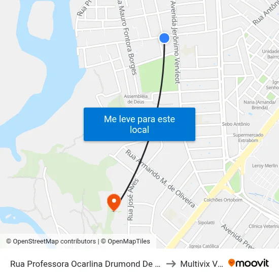 Rua Professora Ocarlina Drumond De Carvalho, 241 to Multivix Vitória map