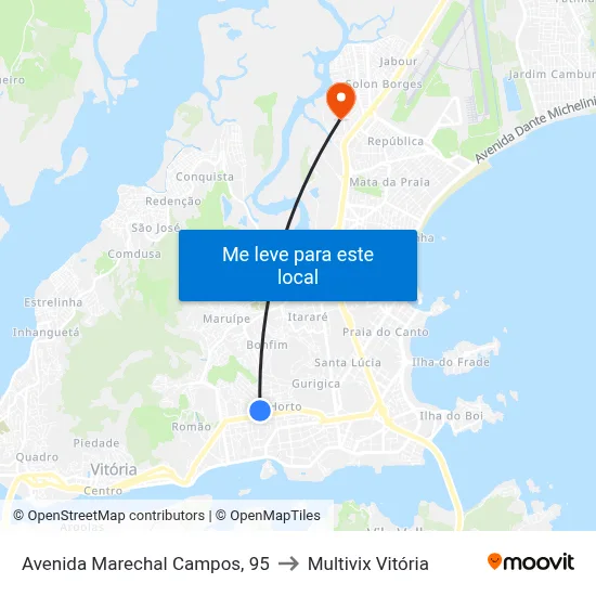 Avenida Marechal Campos, 95 to Multivix Vitória map