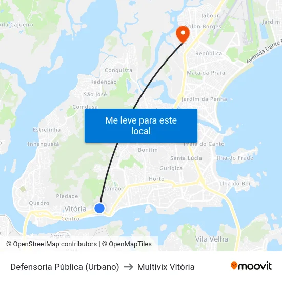 Defensoria Pública (Urbano) to Multivix Vitória map
