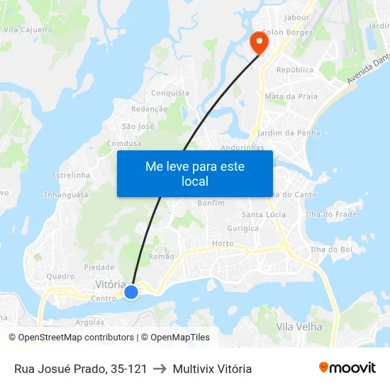 Rua Josué Prado, 35-121 to Multivix Vitória map