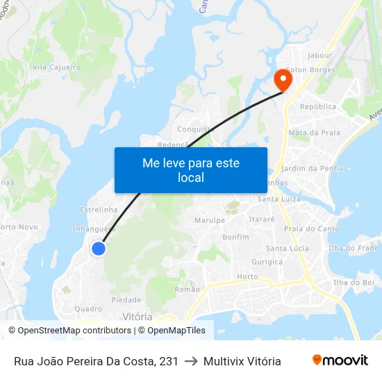 Rua João Pereira Da Costa, 231 to Multivix Vitória map