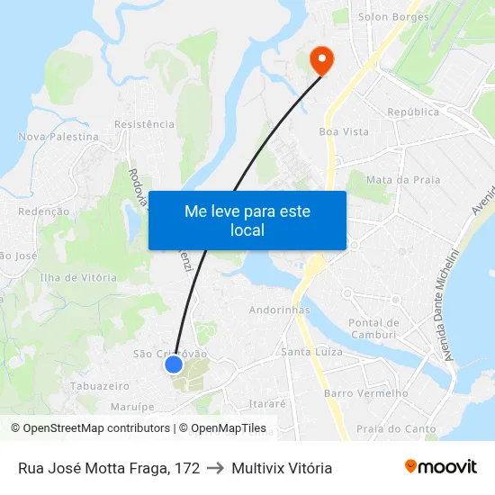 Rua José Motta Fraga, 172 to Multivix Vitória map