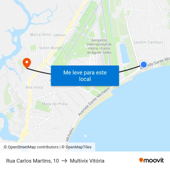 Rua Carlos Martins, 10 to Multivix Vitória map