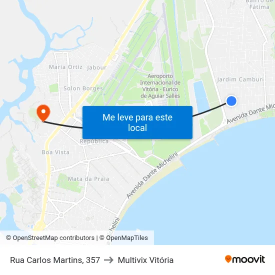 Rua Carlos Martins, 357 to Multivix Vitória map