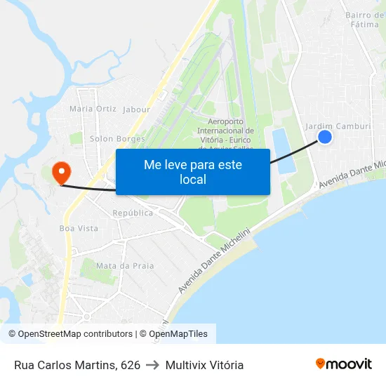 Rua Carlos Martins, 626 to Multivix Vitória map