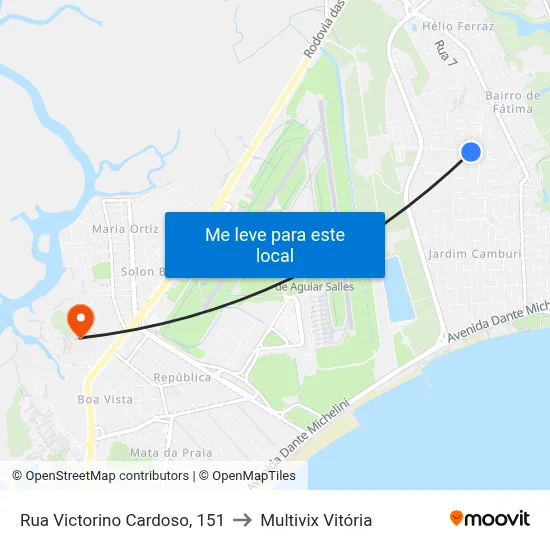 Rua Victorino Cardoso, 151 to Multivix Vitória map