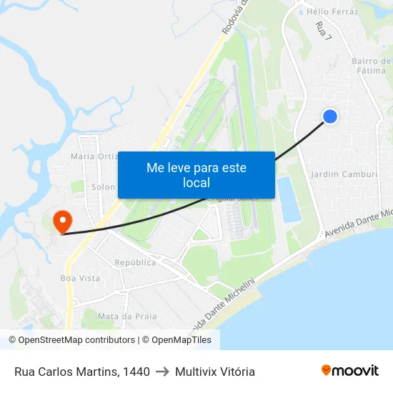 Rua Carlos Martins, 1440 to Multivix Vitória map