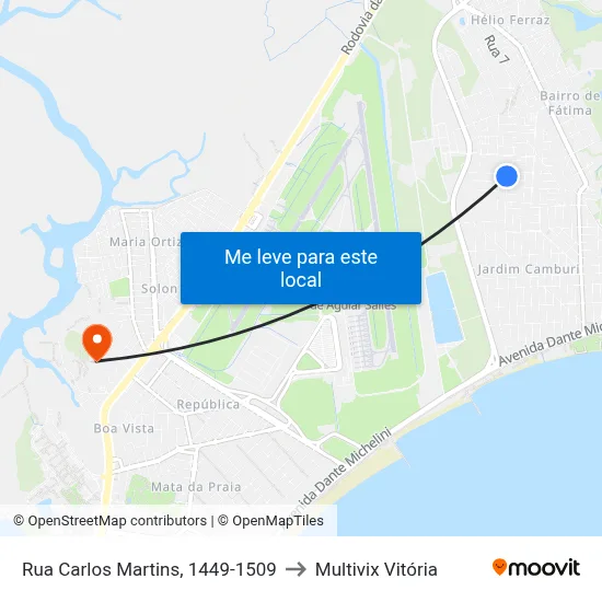 Rua Carlos Martins, 1449-1509 to Multivix Vitória map