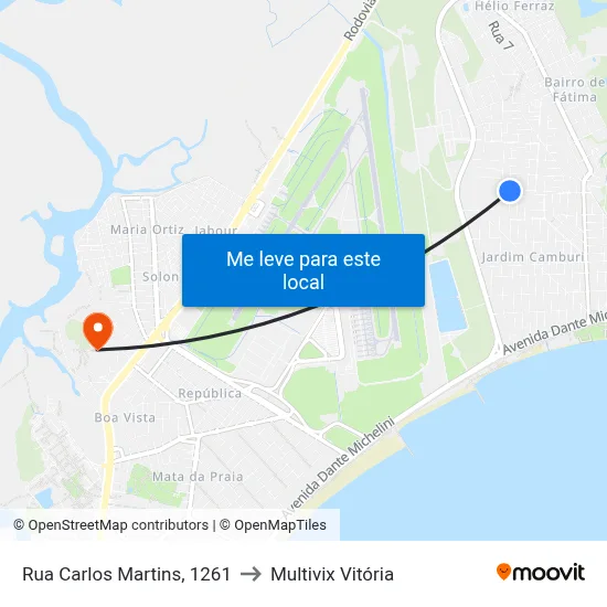Rua Carlos Martins, 1261 to Multivix Vitória map