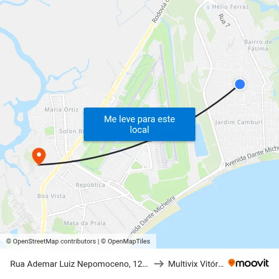 Rua Ademar Luiz Nepomoceno, 1213 to Multivix Vitória map