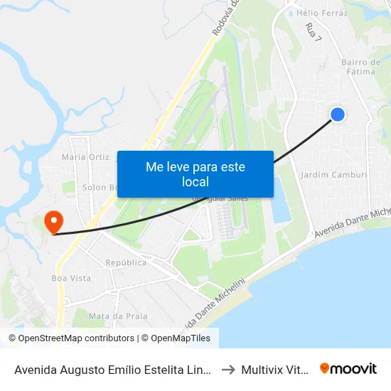Avenida Augusto Emílio Estelita Lins, 232 to Multivix Vitória map
