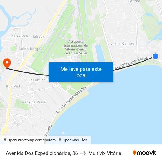 Avenida Dos Expedicionários, 36 to Multivix Vitória map