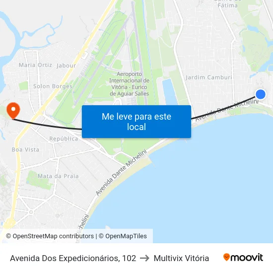 Avenida Dos Expedicionários, 102 to Multivix Vitória map