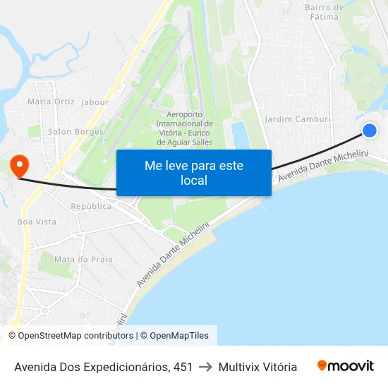 Avenida Dos Expedicionários, 451 to Multivix Vitória map